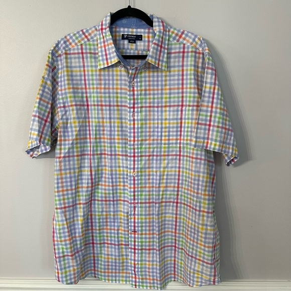 Cremieux Collection Men’s Short Sleeve Blue & White Plaid Button Up Sz XL GUC - Picture 2 of 7